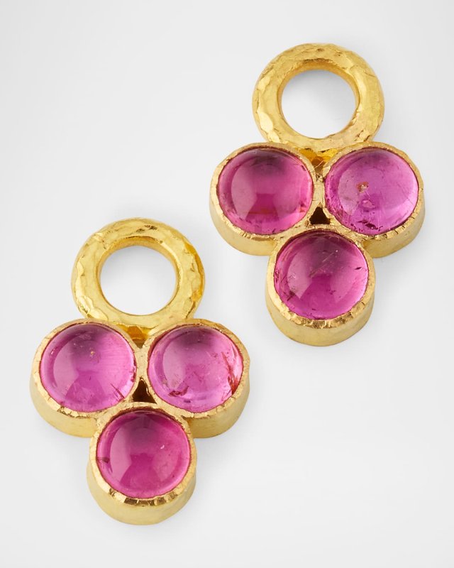 19K Yellow Gold Pink Tourmaline Cabochon Triad Earring Pendants